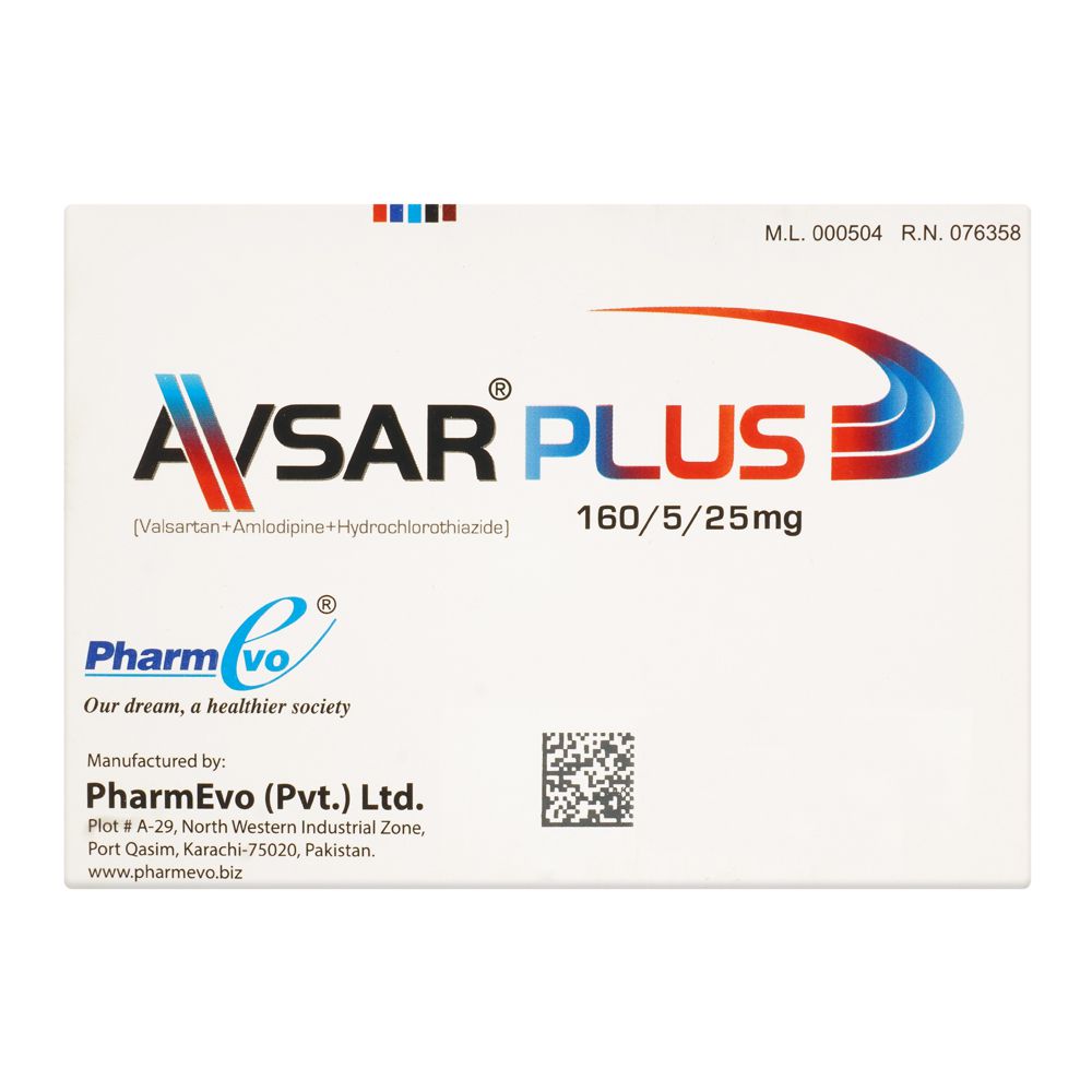 PharmEvo Avsar Plus Tablet, 160/5/25mg, 28-Pack product image 2 - Bolanclinic