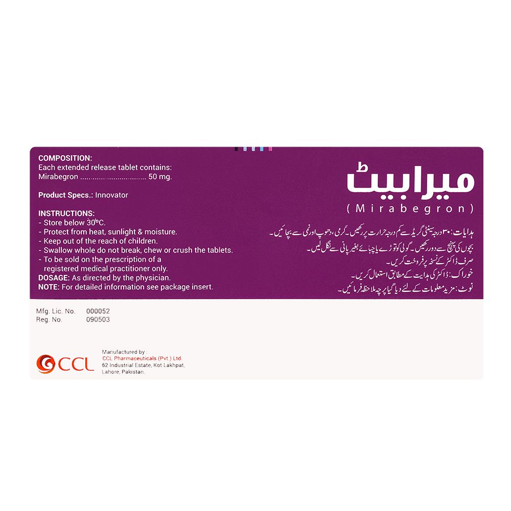 CCL Pharmaceuticals Mirabet Tablet, 50mg, 20-Pack product image 2 - Bolanclinic
