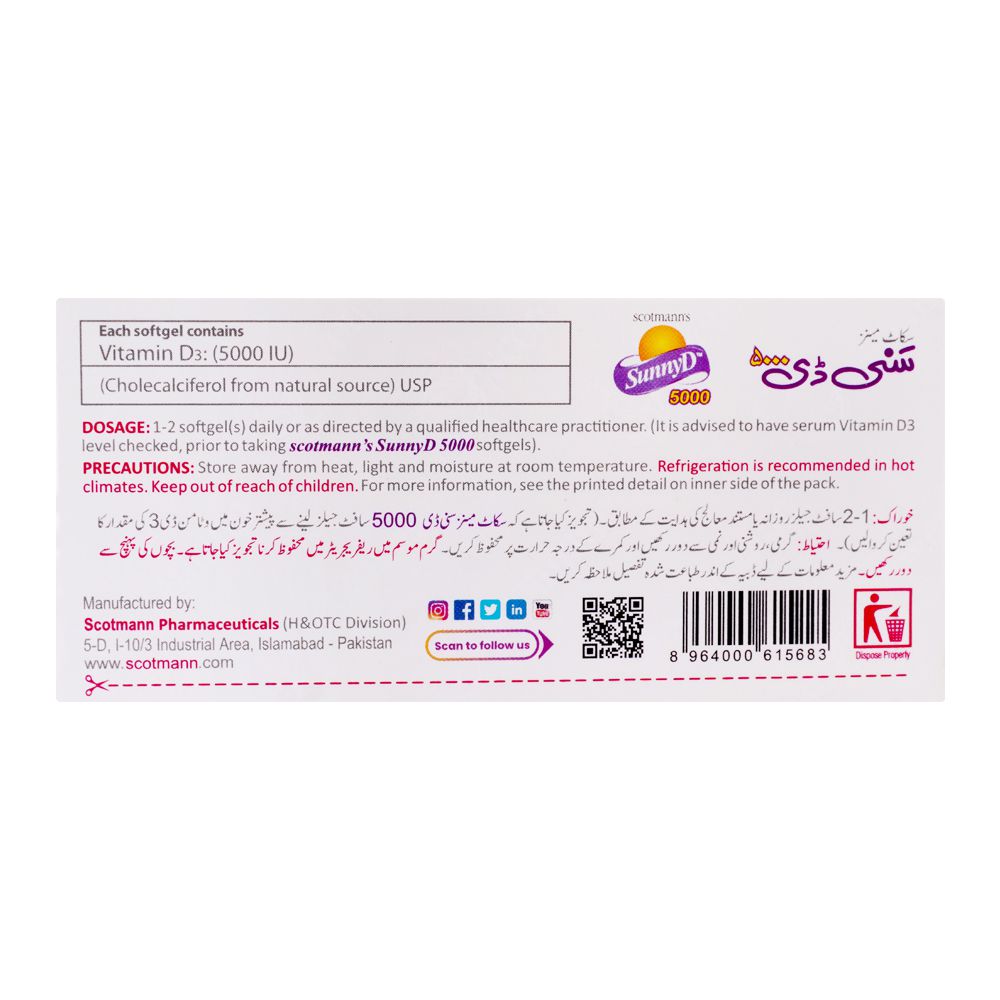 Scotmann Pharmaceuticals Sunny-D 5000 IU Soft Gels, 60-Pack product image 3 - Bolanclinic