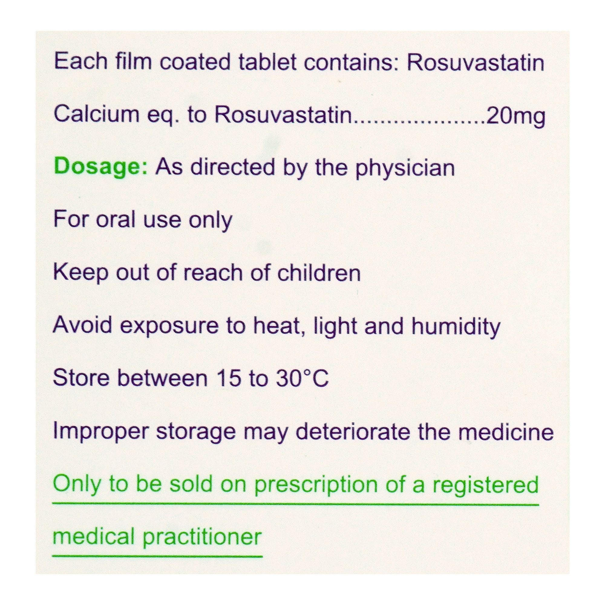 Sami Pharmaceuticals Rosera Tablet, 20mg, 10-Pack product image 3 - Bolanclinic