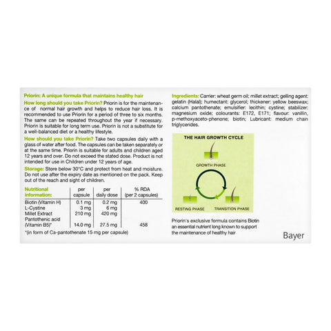 Bayer Pharmaceuticals Priorin Capsule, Maintains Healthy Hair, 60-Pack product image 2 - Bolanclinic