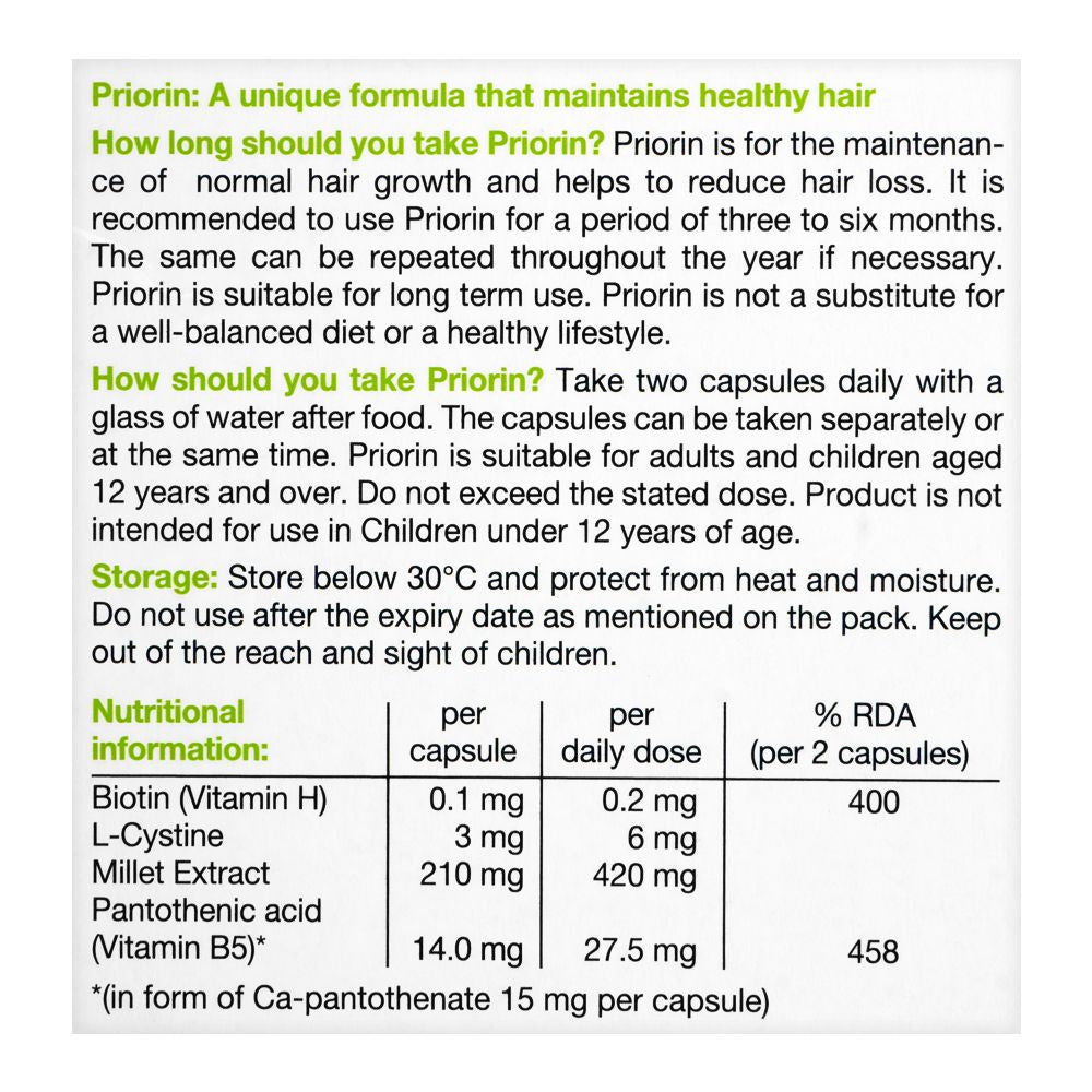Bayer Pharmaceuticals Priorin Capsule, Maintains Healthy Hair, 60-Pack product image 3 - Bolanclinic