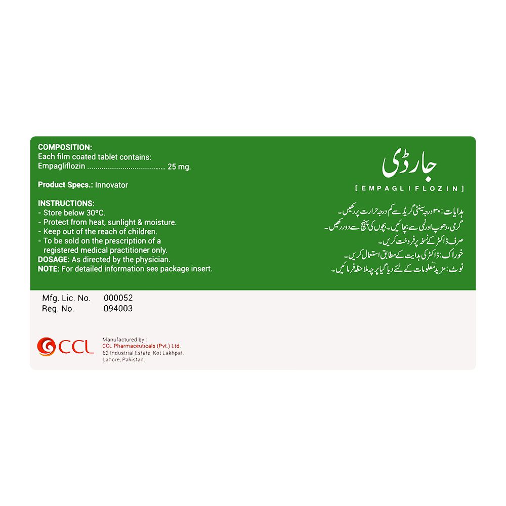 CCL Pharmaceuticals Jardy Tablet, 25mg, 14-Pack product image 2 - Bolanclinic