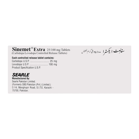 Searle Sinemet Extra Tablet, 25/100mg, 30-Pack product image 2 - Bolanclinic
