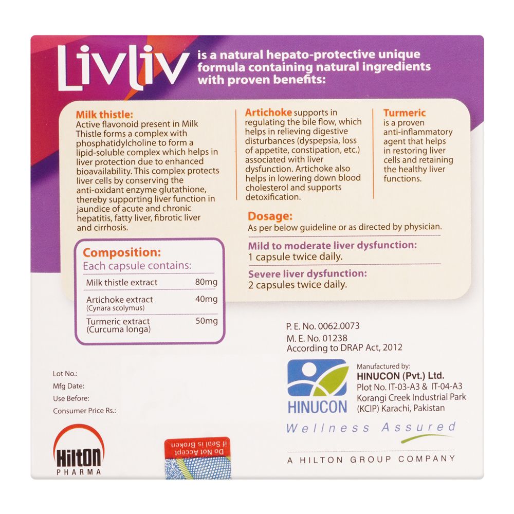 Hilton Pharma Liv Liv Capsule, 20-Pack product image 2 - Bolanclinic