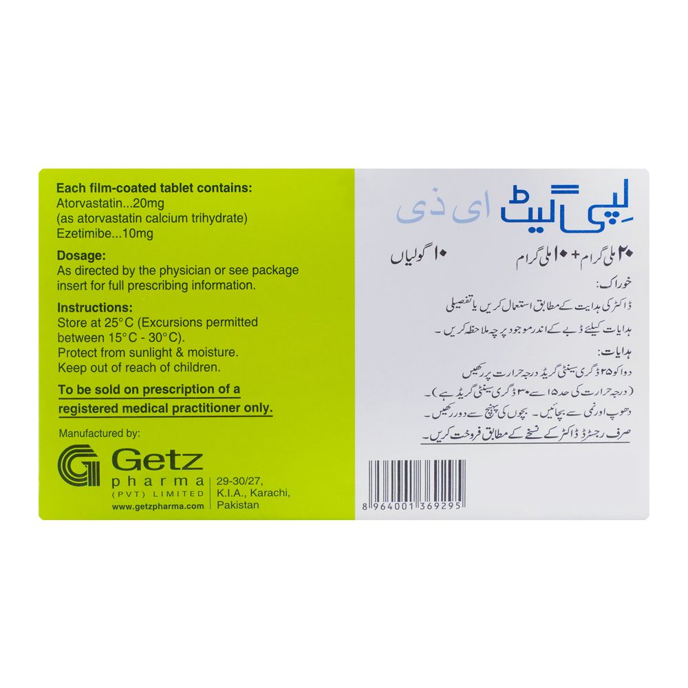 Getz Pharma Lipiget EZ Tablet, 20mg + 10mg, 10-Pack product image 3 - Bolanclinic