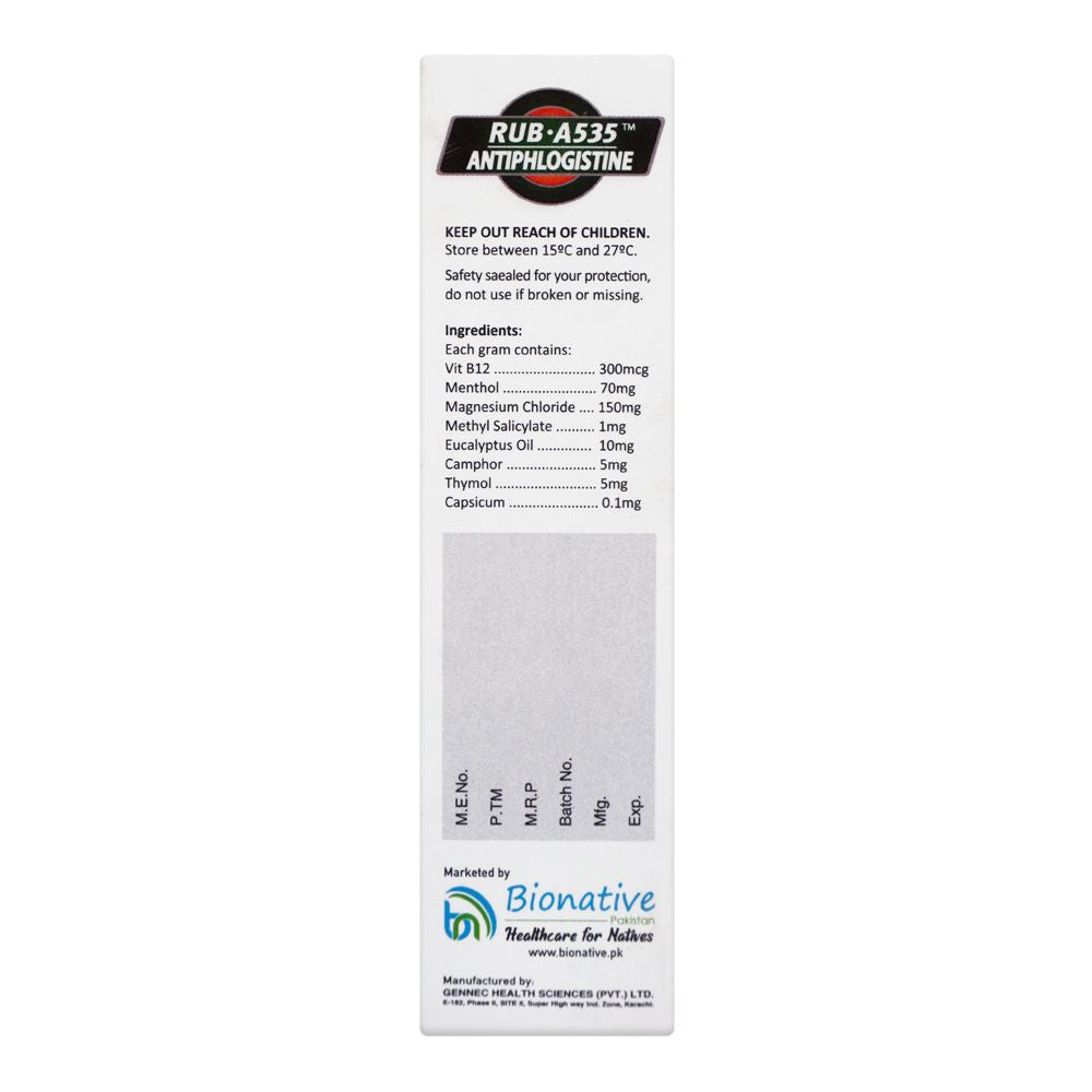 Gennec Health Sciences Rub.A535 Pain Relief Gel, 50g product image 3 - Bolanclinic