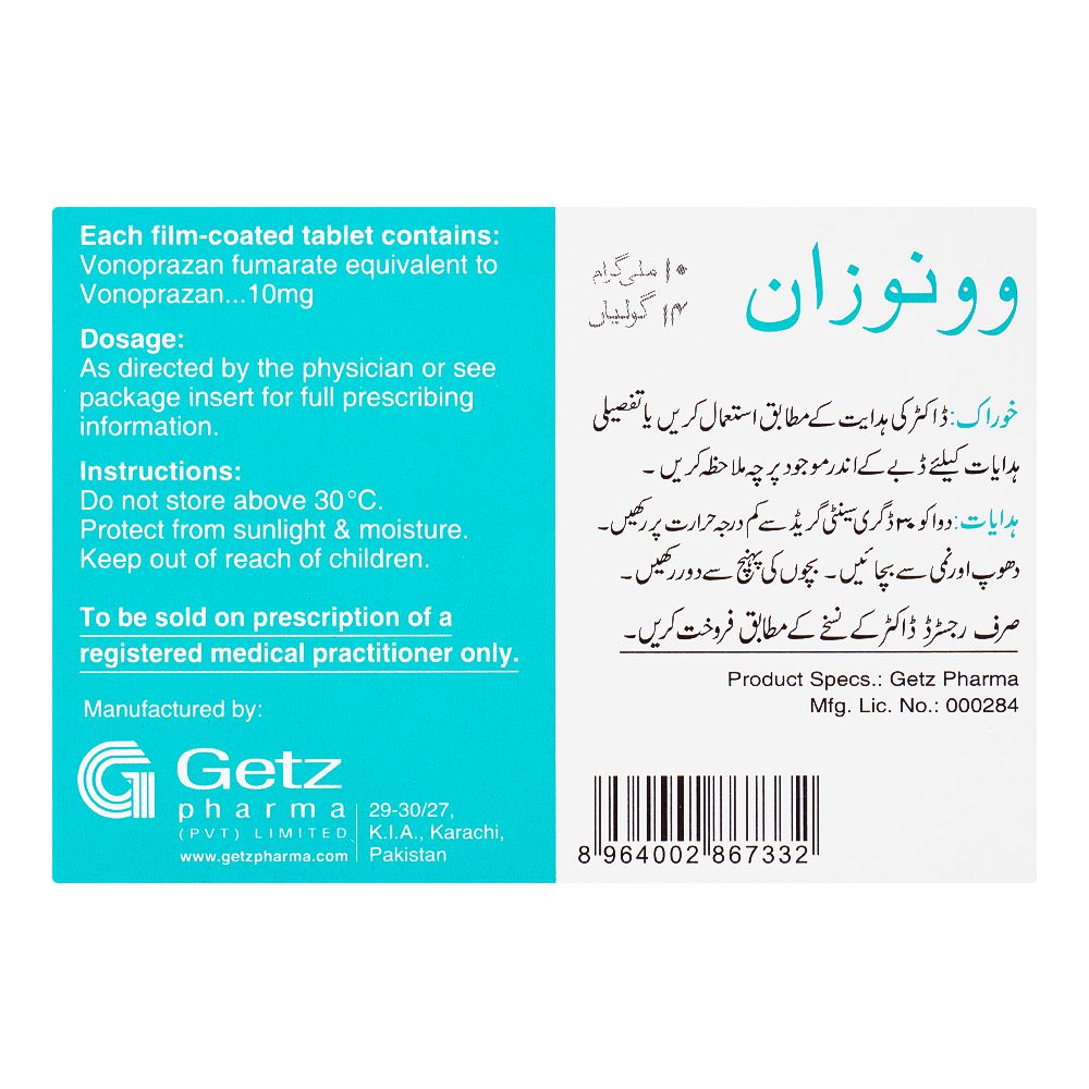 Getz Pharma Vonozan Tablet, 10mg, 14-Pack product image 3 - Bolanclinic