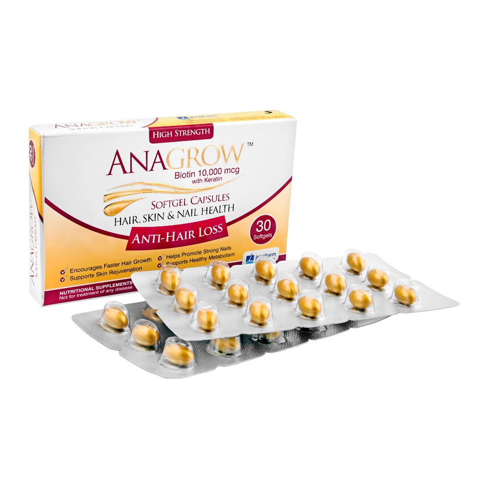 Jen Pharm Anagrow Biotin 10000mcg With Keratin, Soft Gel Capsules, 30-Pack product image 3 - Bolanclinic