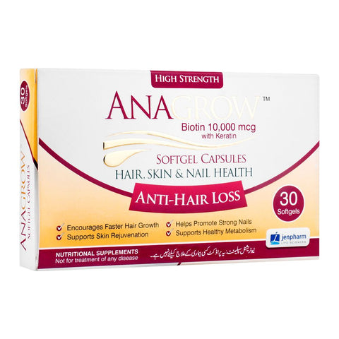 Jen Pharm Anagrow Biotin 10000mcg With Keratin, Soft Gel Capsules, 30-Pack product image 5 - Bolanclinic