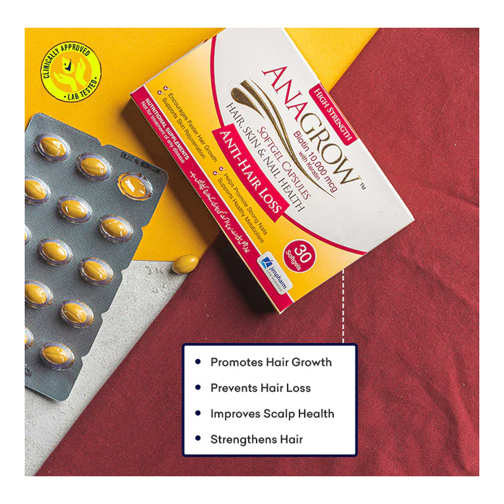 Jen Pharm Anagrow Biotin 10000mcg With Keratin, Soft Gel Capsules, 30-Pack product image 2 - Bolanclinic