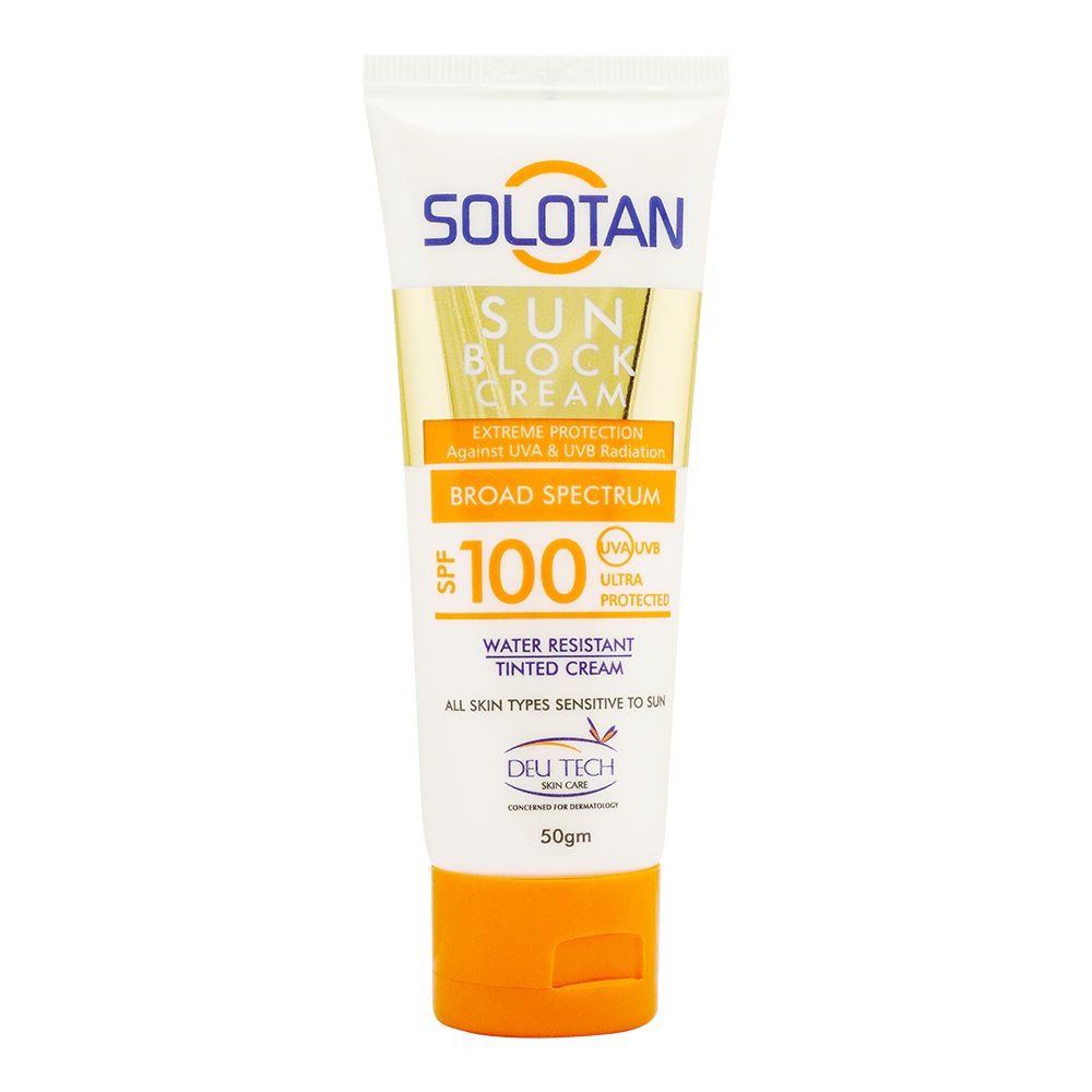 Deu Tech Solotan Sun Block Cream SPF-100, For All Skin Types, 50g product image - Bolanclinic