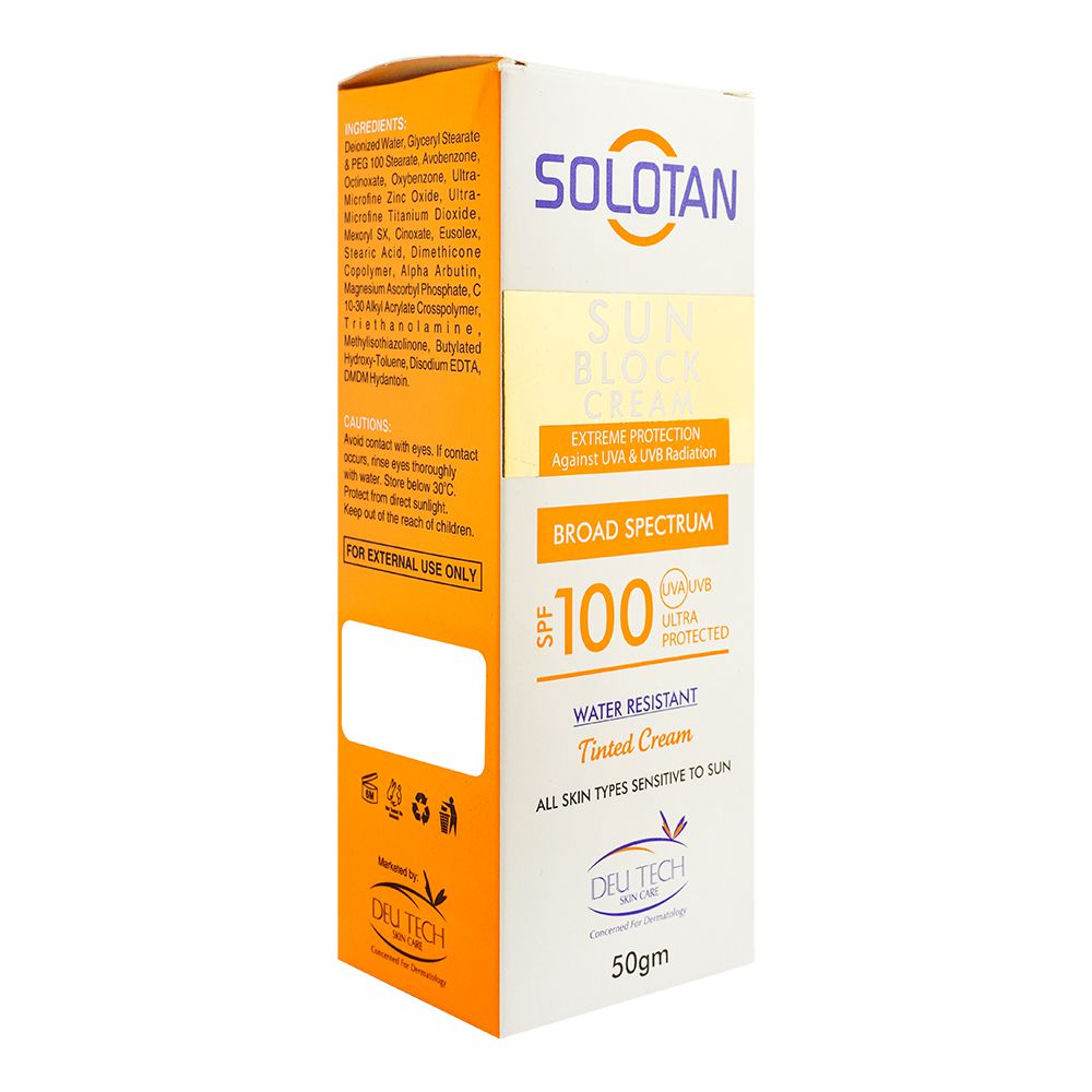 Deu Tech Solotan Sun Block Cream SPF-100, For All Skin Types, 50g product image 2 - Bolanclinic