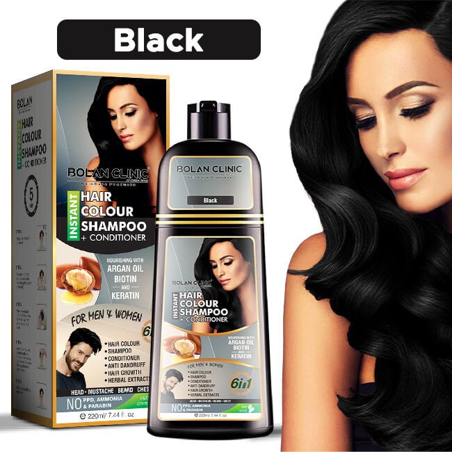 Bolan Clinic Instant Hair Color Shampoo and Conditioner in Black with herbal extracts
