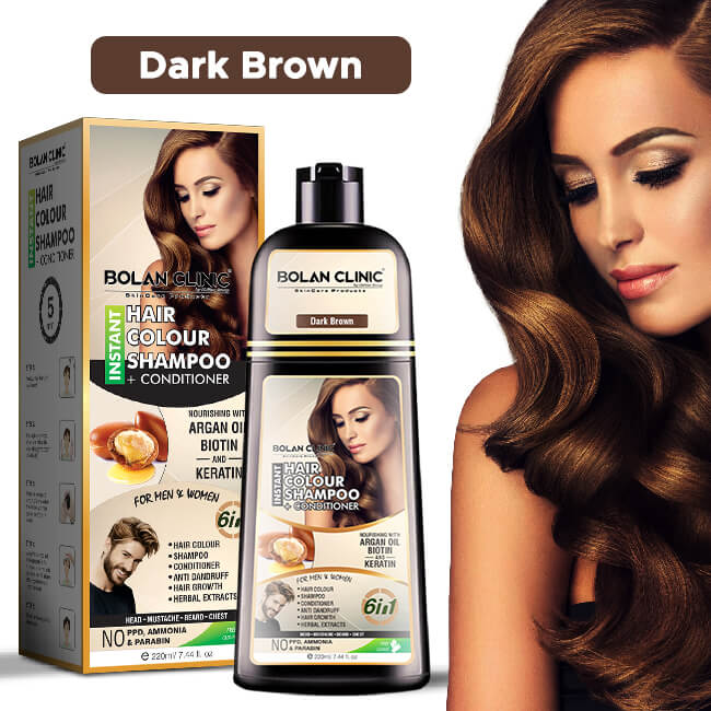 Bolan Clinic Instant Hair Color Shampoo and Conditioner in Dark Brown with herbal extracts