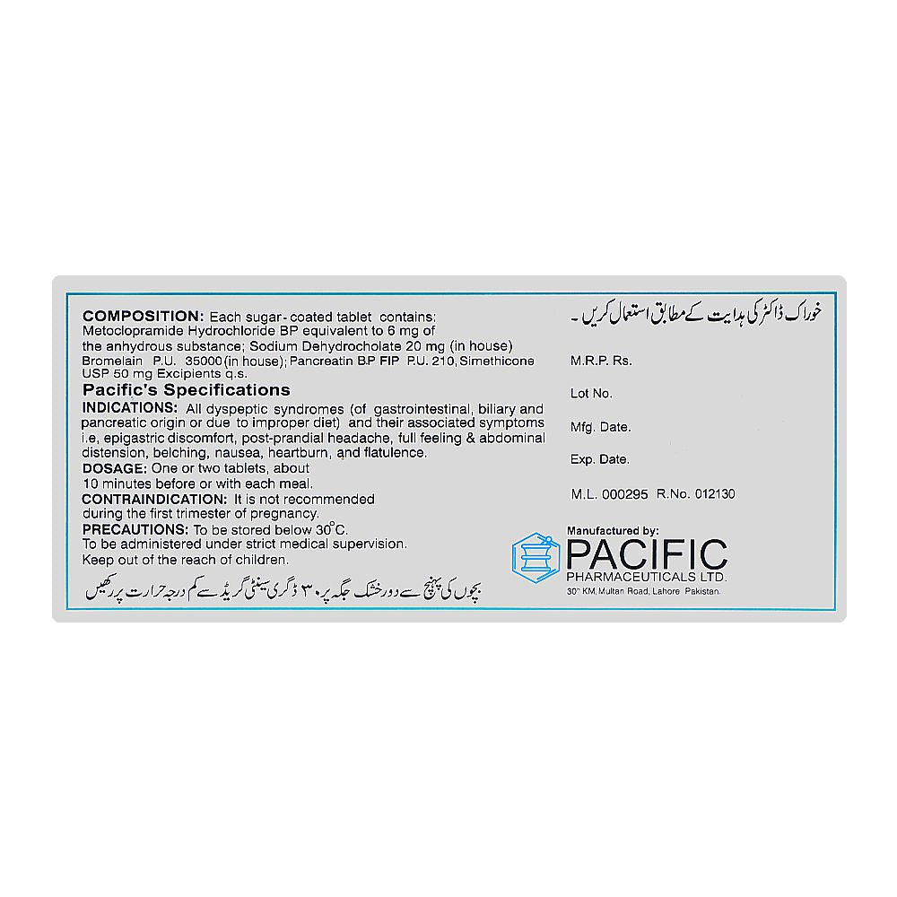 Pacific Pharmaceuticals Plasil With Enzymes Tablet, 1-Strip product image 2 - Bolanclinic