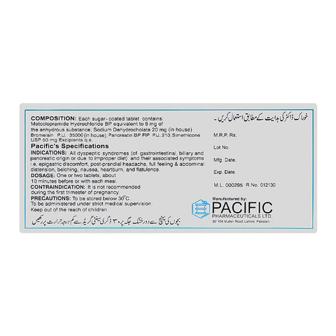 Pacific Pharmaceuticals Plasil With Enzymes Tablet, 1-Strip product image 2 - Bolanclinic